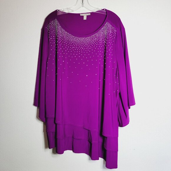 Woman Within Tops - Woman Within Purple Top Plus Size 3X Flare‎  Sleeve Layered Pullover Stretch